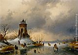 A Winter Landscape with Skaters on the Ice by Charles Henri Joseph Leickert